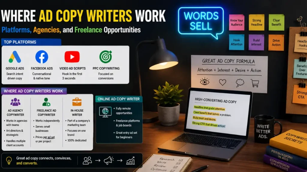 Ad Copy Writers working across advertising platforms, agencies, freelance, and in-house roles